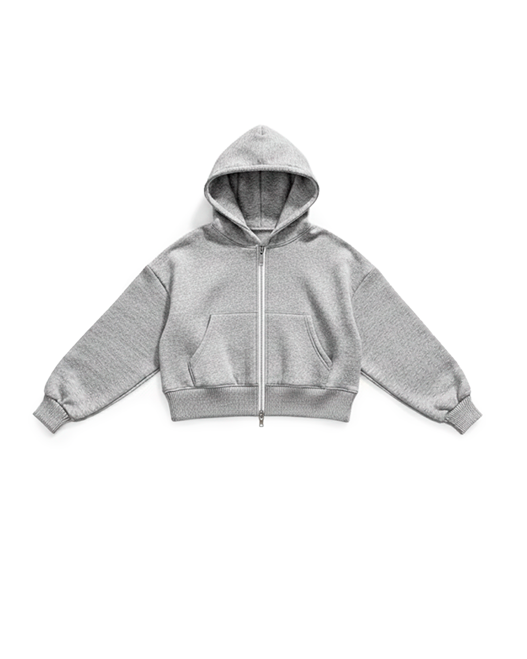 BASIC HOODIE TIPO ZIP CROPPED FIT GRIS